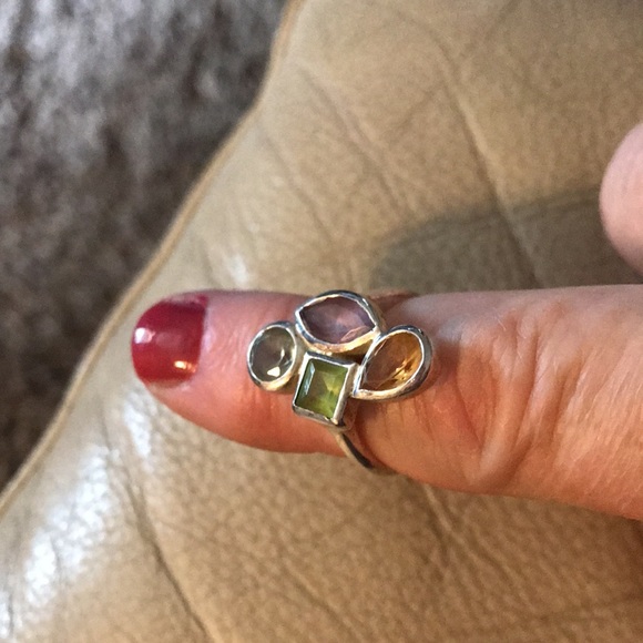 Multi- gemstone silver ring . - Picture 2 of 4
